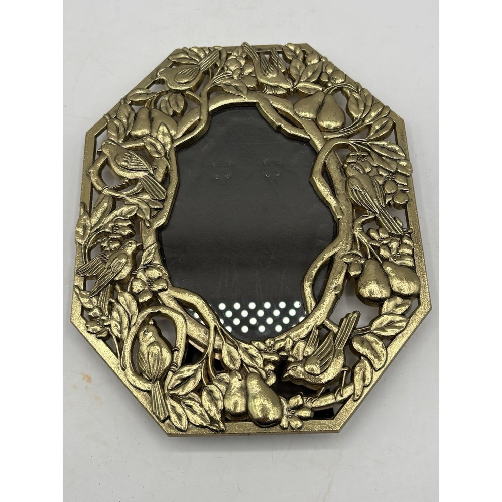 Vintage Gold Metal Photo Frame Korea Heavy Gold Birds Fruit Brass?